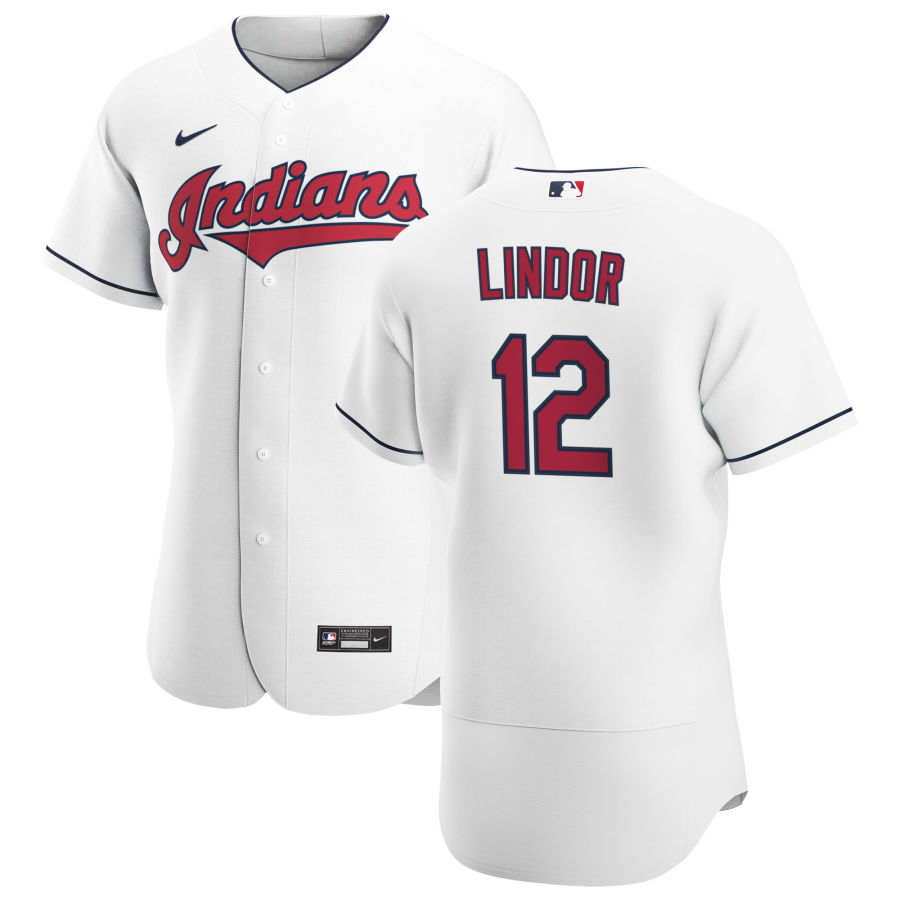 Cleveland Indians #12 Francisco Lindor Men Nike White Home 2020 Authentic Team MLB Jersey